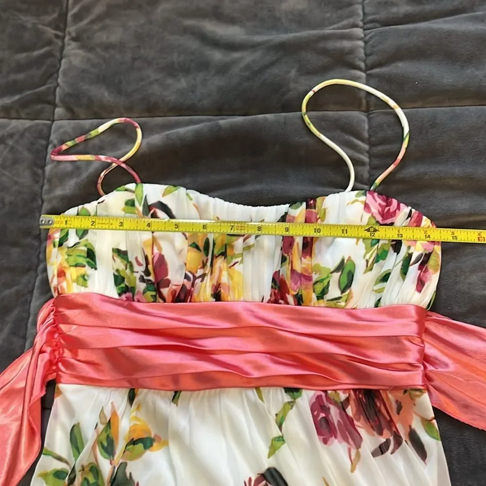 Floral Dress with Coral Sash Spaghetti Strap Spring Whimsy Fairy Formal Women S